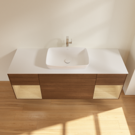 Тумба под раковину Villeroy & Boch Finion 160х50,1 см с подсветкой МДФ шпон грецкого ореха/стекло белое матовое F861PCGN