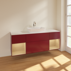 Тумба под раковину Villeroy & Boch Finion 160х50,1 см с подсветкой МДФ пион матовый лак/стекло белое матовое F861PCHB