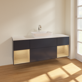 Тумба под раковину Villeroy & Boch Finion 160х50,1 см с подсветкой МДФ темно-синий матовый лак/стекло белое матовое F861PCHG