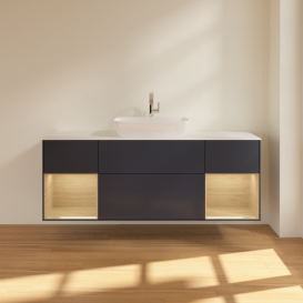 Тумба под раковину Villeroy & Boch Finion 160х50,1 см с подсветкой МДФ темно-синий матовый лак/стекло белое матовое F861PCHG