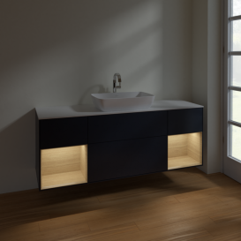 Тумба под раковину Villeroy & Boch Finion 160х50,1 см с подсветкой МДФ темно-синий матовый лак/стекло белое матовое F861PCHG