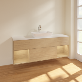 Тумба под раковину Villeroy & Boch Finion 160х50,1 см с подсветкой МДФ шпон дуба/стекло белое матовое F861PCPC