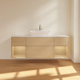 Тумба под раковину Villeroy & Boch Finion 160х50,1 см с подсветкой МДФ шпон дуба/стекло белое матовое F861PCPC