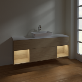 Тумба под раковину Villeroy & Boch Finion 160х50,1 см с подсветкой МДФ шпон дуба/стекло белое матовое F861PCPC