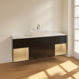 Тумба под раковину Villeroy & Boch Finion 160х50,1 см с подсветкой МДФ черный матовый лак/стекло белое матовое F861PCPD