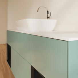 Тумба під раковину Villeroy & Boch Finion 160х50,1 см із підсвічуванням МДФ оливковий матовий лак/скло біле матове F861PDGM