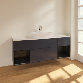 Тумба под раковину Villeroy & Boch Finion 160х50,1 см с подсветкой МДФ темно-синий матовый лак/стекло белое матовое F861PDHG