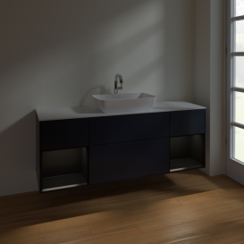 Тумба под раковину Villeroy & Boch Finion 160х50,1 см с подсветкой МДФ темно-синий матовый лак/стекло белое матовое F861PDHG