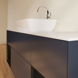 Тумба под раковину Villeroy & Boch Finion 160х50,1 см с подсветкой МДФ темно-синий матовый лак/стекло белое матовое F861PDHG