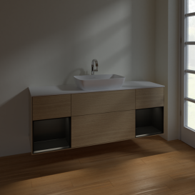 Тумба под раковину Villeroy & Boch Finion 160х50,1 см с подсветкой МДФ шпон дуба/стекло белое матовое F861PDPC