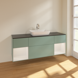 Тумба под раковину Villeroy & Boch Finion 160х50,1 см с подсветкой МДФ оливковый матовый лак/стекло черное матовое F862GFGM