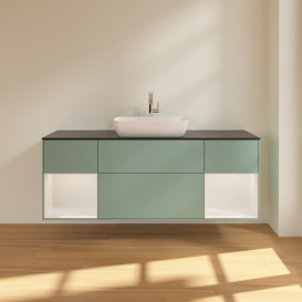 Тумба под раковину Villeroy & Boch Finion 160х50,1 см с подсветкой МДФ оливковый матовый лак/стекло черное матовое F862GFGM