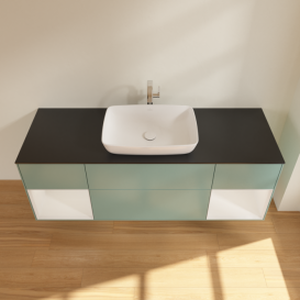 Тумба под раковину Villeroy & Boch Finion 160х50,1 см с подсветкой МДФ оливковый матовый лак/стекло черное матовое F862GFGM