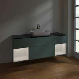 Тумба под раковину Villeroy & Boch Finion 160х50,1 см с подсветкой МДФ оливковый матовый лак/стекло черное матовое F862GFGM