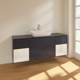 Тумба под раковину Villeroy & Boch Finion 160х50,1 см с подсветкой МДФ темно-синий матовый лак/стекло черное матовое F862GFHG