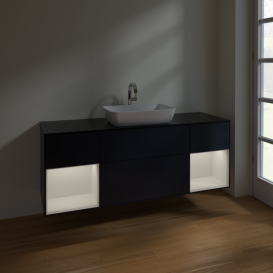 Тумба под раковину Villeroy & Boch Finion 160х50,1 см с подсветкой МДФ темно-синий матовый лак/стекло черное матовое F862GFHG