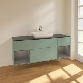 Тумба под раковину Villeroy & Boch Finion 160х50,1 см с подсветкой МДФ оливковый матовый лак/стекло черное матовое F862GKGM