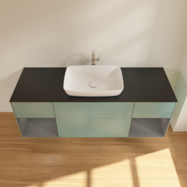 Тумба под раковину Villeroy & Boch Finion 160х50,1 см с подсветкой МДФ оливковый матовый лак/стекло черное матовое F862GKGM