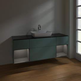 Тумба под раковину Villeroy & Boch Finion 160х50,1 см с подсветкой МДФ оливковый матовый лак/стекло черное матовое F862GKGM