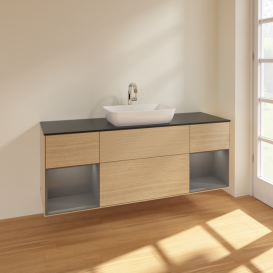 Тумба под раковину Villeroy & Boch Finion 160х50,1 см с подсветкой МДФ шпон дуба/стекло черное матовое F862GKPC