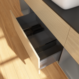 Тумба под раковину Villeroy & Boch Finion 160х50,1 см с подсветкой МДФ шпон дуба/стекло черное матовое F862GKPC