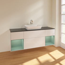 Тумба под раковину Villeroy & Boch Finion 160х50,1 см с подсветкой МДФ глянцевый белый лак/стекло черное матовое F862GMGF