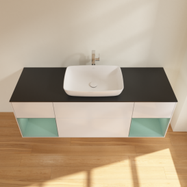 Тумба под раковину Villeroy & Boch Finion 160х50,1 см с подсветкой МДФ глянцевый белый лак/стекло черное матовое F862GMGF