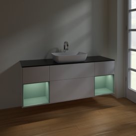 Тумба под раковину Villeroy & Boch Finion 160х50,1 см с подсветкой МДФ глянцевый белый лак/стекло черное матовое F862GMGF