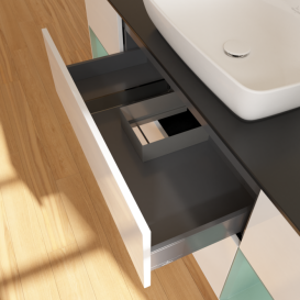 Тумба под раковину Villeroy & Boch Finion 160х50,1 см с подсветкой МДФ глянцевый белый лак/стекло черное матовое F862GMGF