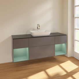 Тумба под раковину Villeroy & Boch Finion 160х50,1 см с подсветкой МДФ антрацит матовый лак/стекло черное матовое F862GMGK