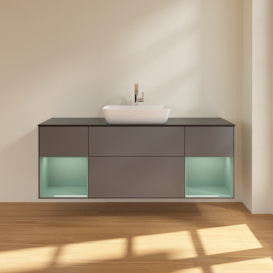 Тумба под раковину Villeroy & Boch Finion 160х50,1 см с подсветкой МДФ антрацит матовый лак/стекло черное матовое F862GMGK