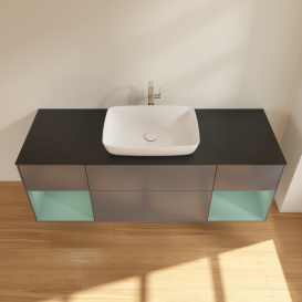 Тумба под раковину Villeroy & Boch Finion 160х50,1 см с подсветкой МДФ антрацит матовый лак/стекло черное матовое F862GMGK