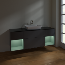 Тумба под раковину Villeroy & Boch Finion 160х50,1 см с подсветкой МДФ антрацит матовый лак/стекло черное матовое F862GMGK
