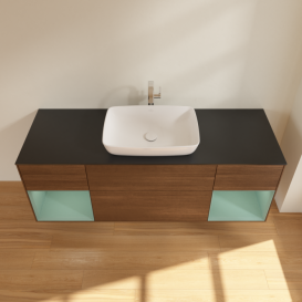 Тумба под раковину Villeroy & Boch Finion 160х50,1 см с подсветкой МДФ шпон грецкого ореха/стекло черное матовое F862GMGN