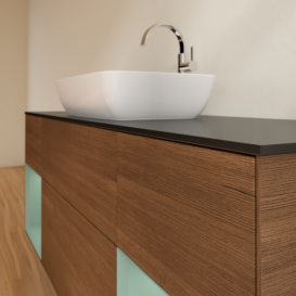 Тумба под раковину Villeroy & Boch Finion 160х50,1 см с подсветкой МДФ шпон грецкого ореха/стекло черное матовое F862GMGN