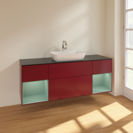 Тумба под раковину Villeroy & Boch Finion 160х50,1 см с подсветкой МДФ пион матовый лак/стекло черное матовое F862GMHB