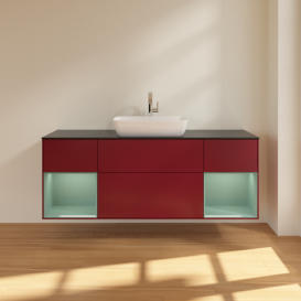 Тумба под раковину Villeroy & Boch Finion 160х50,1 см с подсветкой МДФ пион матовый лак/стекло черное матовое F862GMHB