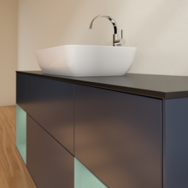 Тумба под раковину Villeroy & Boch Finion 160х50,1 см с подсветкой МДФ темно-синий матовый лак/стекло черное матовое F862GMHG