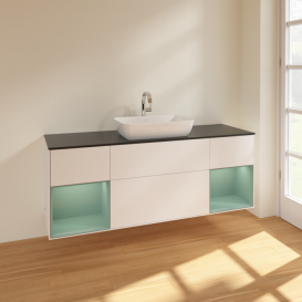 Тумба под раковину Villeroy & Boch Finion 160х50,1 см с подсветкой МДФ белый матовый лак/стекло черное матовое F862GMMT