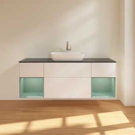 Тумба под раковину Villeroy & Boch Finion 160х50,1 см с подсветкой МДФ белый матовый лак/стекло черное матовое F862GMMT