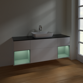 Тумба под раковину Villeroy & Boch Finion 160х50,1 см с подсветкой МДФ белый матовый лак/стекло черное матовое F862GMMT