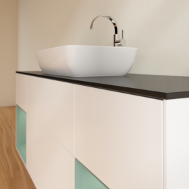 Тумба под раковину Villeroy & Boch Finion 160х50,1 см с подсветкой МДФ белый матовый лак/стекло черное матовое F862GMMT