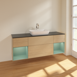 Тумба под раковину Villeroy & Boch Finion 160х50,1 см с подсветкой МДФ шпон дуба/стекло черное матовое F862GMPC