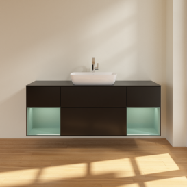 Тумба под раковину Villeroy & Boch Finion 160х50,1 см с подсветкой МДФ черный матовый лак/стекло черное матовое F862GMPD