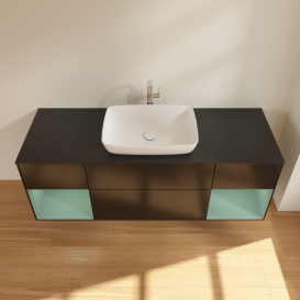 Тумба под раковину Villeroy & Boch Finion 160х50,1 см с подсветкой МДФ черный матовый лак/стекло черное матовое F862GMPD