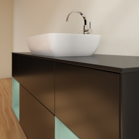 Тумба под раковину Villeroy & Boch Finion 160х50,1 см с подсветкой МДФ черный матовый лак/стекло черное матовое F862GMPD