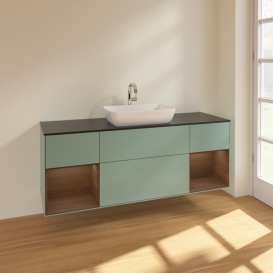 	Тумба під раковину Villeroy & Boch Finion 160х50,1 см із підсвічуванням МДФ оливковий матовий лак/скло чорне матове F862GNGM