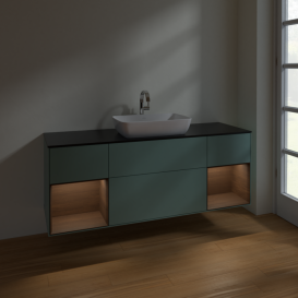 	Тумба под раковину Villeroy & Boch Finion 160х50,1 см с подсветкой МДФ оливковый матовый лак/стекло черное матовое F862GNGM