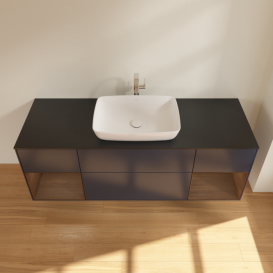 Тумба под раковину Villeroy & Boch Finion 160х50,1 см с подсветкой МДФ темно-синий матовый лак/стекло черное матовое F862GNHG