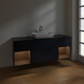 Тумба под раковину Villeroy & Boch Finion 160х50,1 см с подсветкой МДФ темно-синий матовый лак/стекло черное матовое F862GNHG
